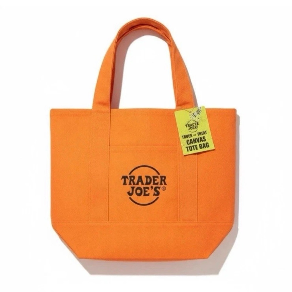 New Trader Joe's Mini Tote Trick Or Treat Canvas Bag Halloween Orange (NWT)